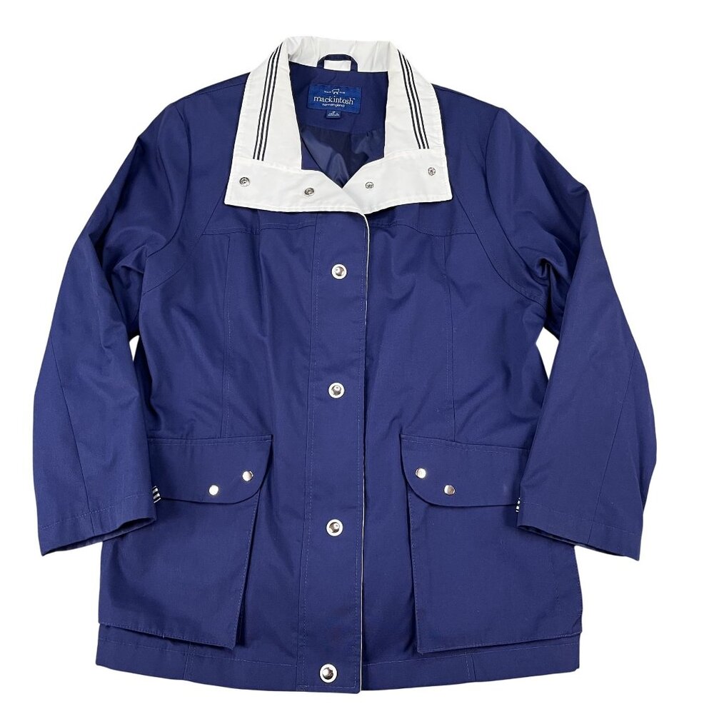 Mackintosh New England Womens Sailing Blue & White Striped Collar Jacket Sz Medi
